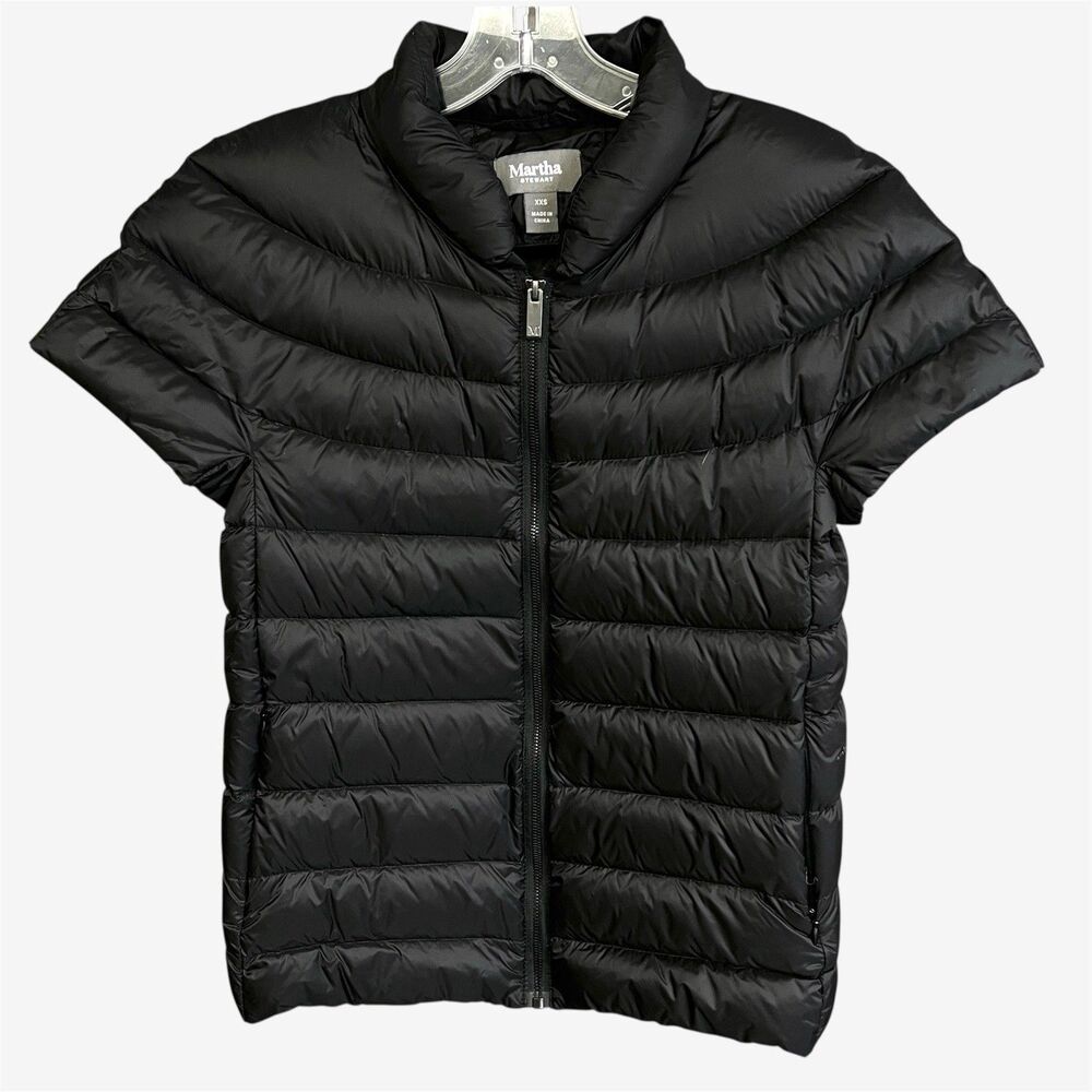 MARTHA STEWART Black Puffer Vest Quilted Short Sleeves Zip XXS